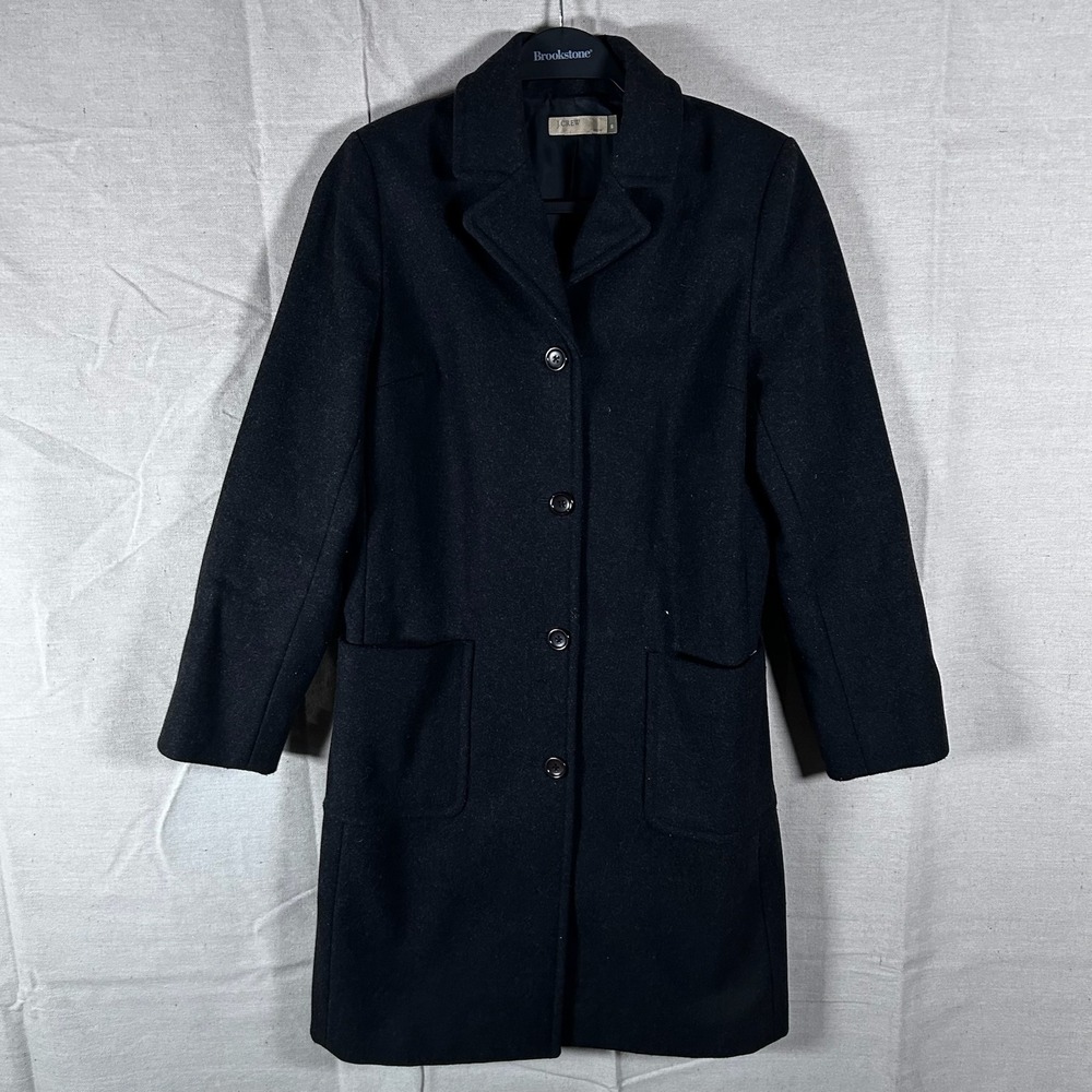 J.Crew Vintage Petite Small Black Wool Button Front Topcoat Overcoat Jacket
